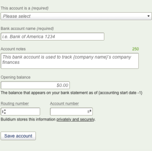 Setup form for basic account information