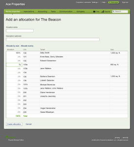 Screen to add common expense allocations