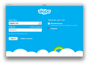 Screenshot of Logging Kepler into Skype
